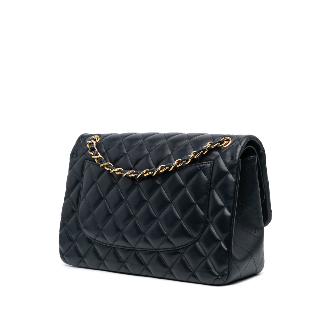 Jumbo Classic Lambskin Double Flap Black - Gaby Paris