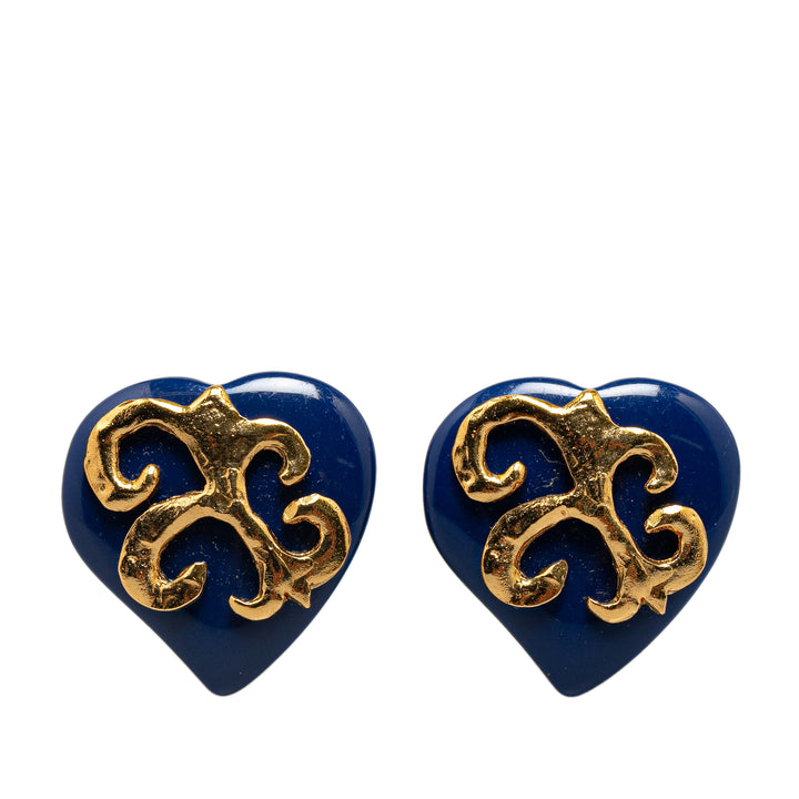 Resin Heart Clip On Earrings Blue - Gaby Paris