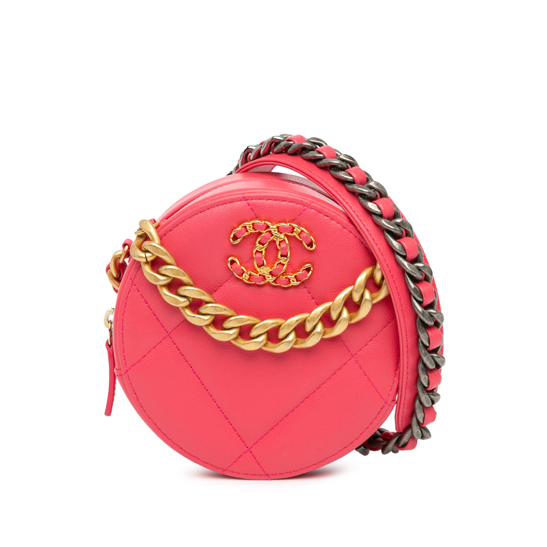 Lambskin 19 Round Clutch with Chain Pink - Gaby Paris