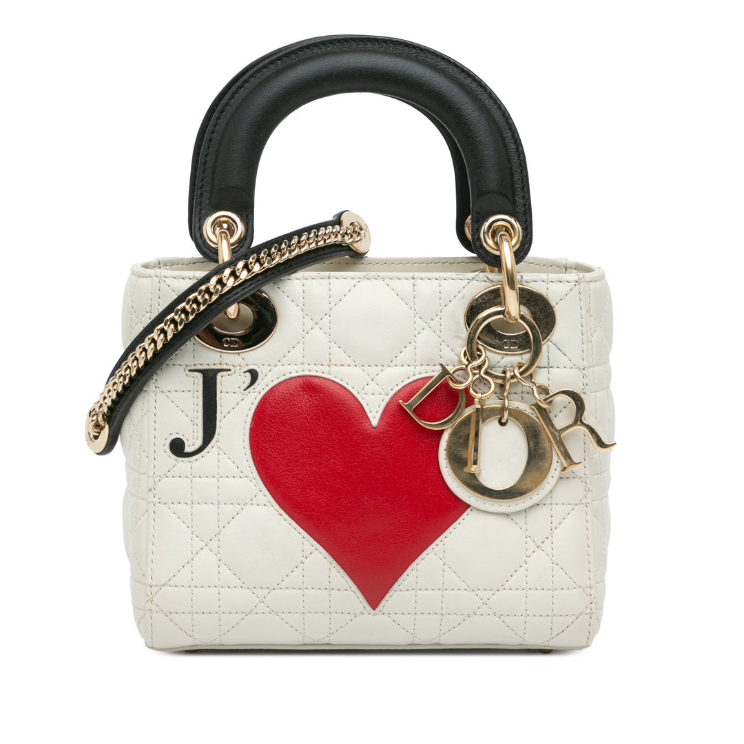 Mini Lambskin Cannage DiorAmour Chinese Valentines Lady Dior White - Gaby Paris