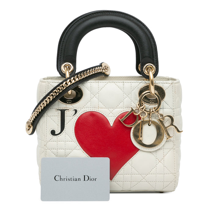 Mini Lambskin Cannage DiorAmour Chinese Valentines Lady Dior White - Gaby Paris
