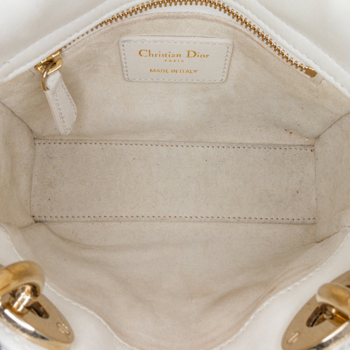 Mini Lambskin Cannage DiorAmour Chinese Valentines Lady Dior White - Gaby Paris