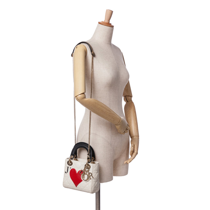 Mini Lambskin Cannage DiorAmour Chinese Valentines Lady Dior White - Gaby Paris