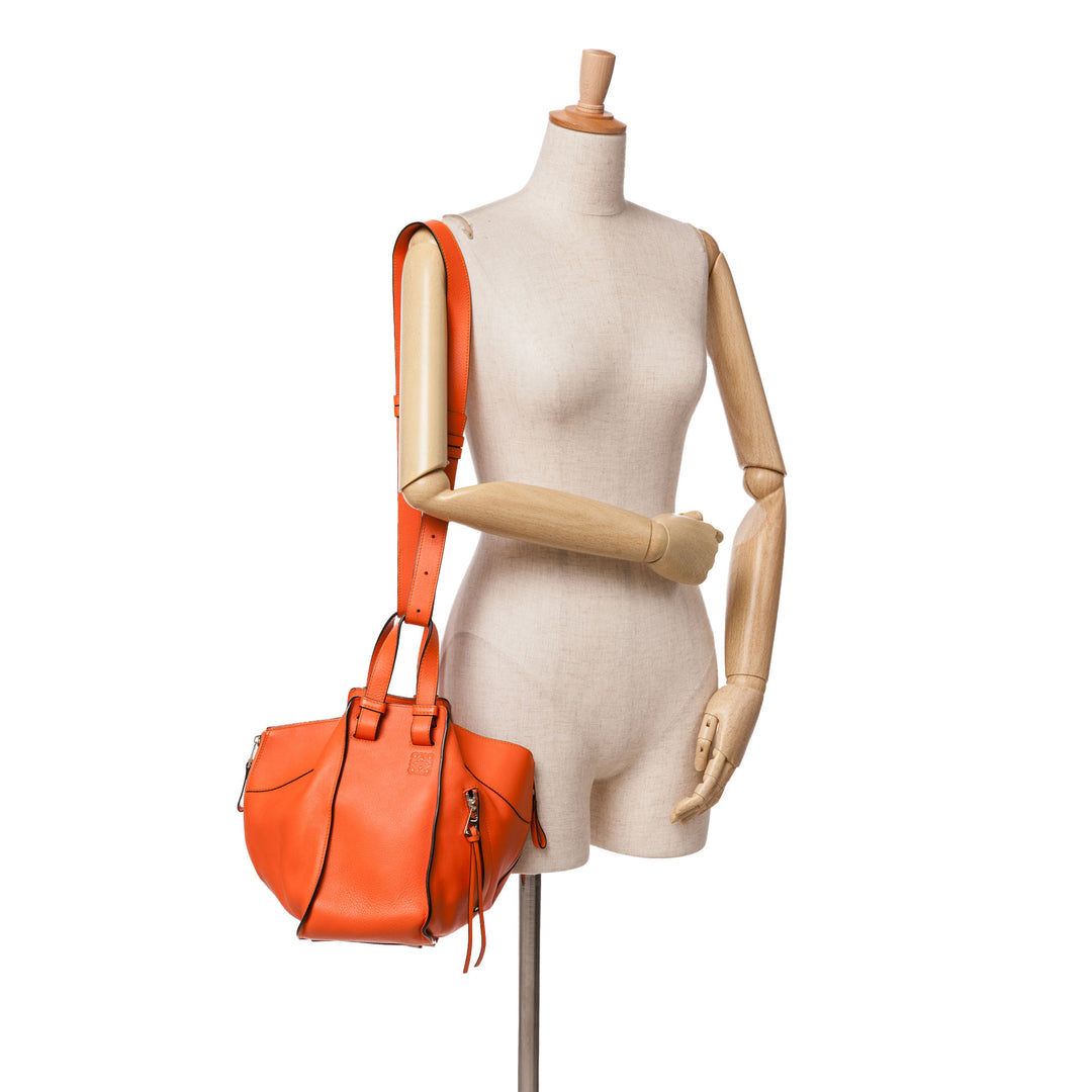 Small Leather Hammock Satchel Orange - Gaby Paris
