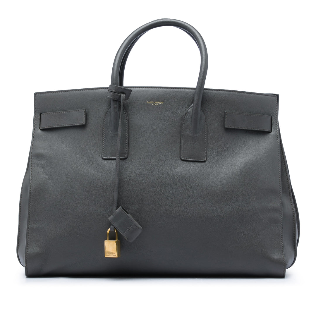 Sac De Jour Cabas Grand Cuir de veau lisse Gris