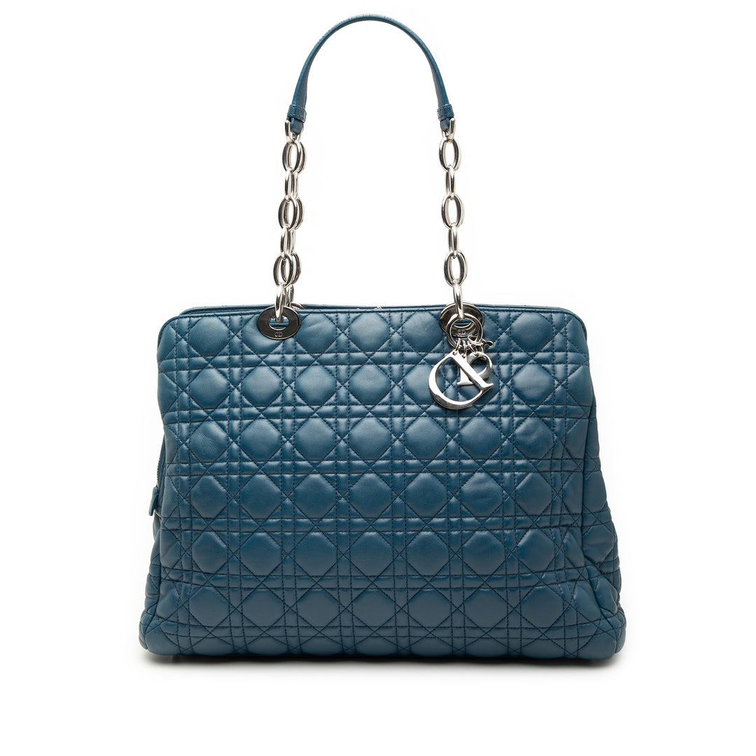 Dior Cannage Souple Zippé Lady Dior Cabas Grand Cuir d'agneau Bleu