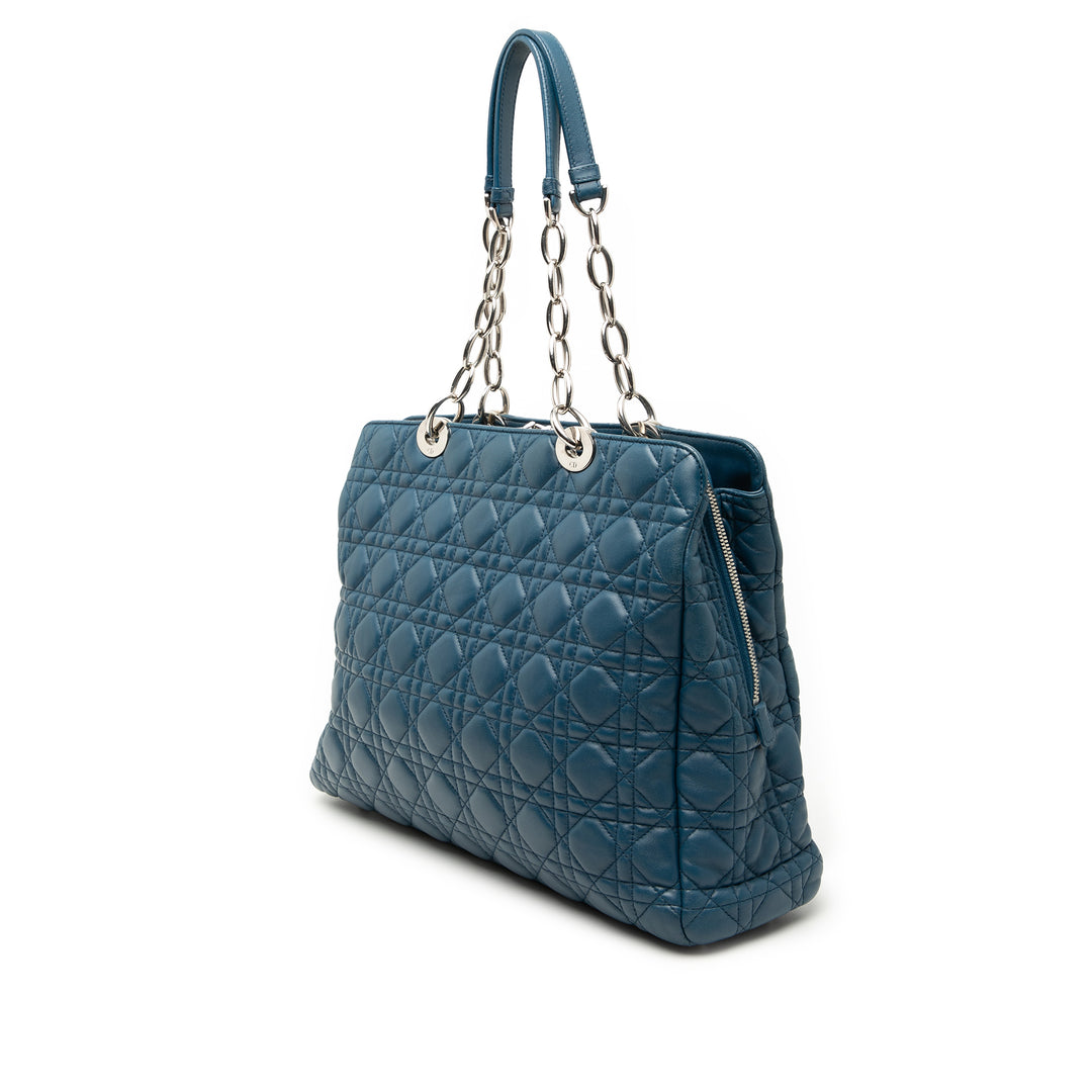 Dior Cannage Souple Zippé Lady Dior Cabas Grand Cuir d'agneau Bleu
