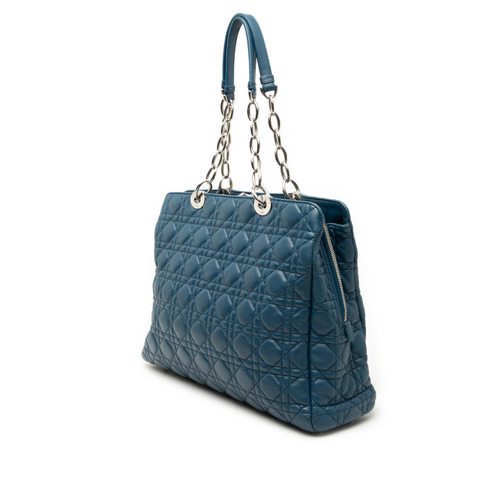 Dior Cannage Souple Zippé Lady Dior Cabas Grand Cuir d'agneau Bleu