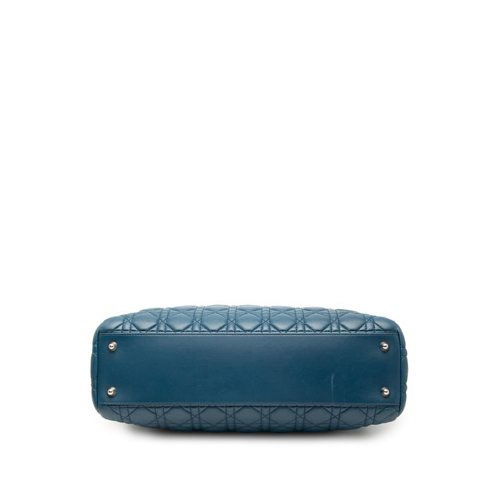 Dior Cannage Souple Zippé Lady Dior Cabas Grand Cuir d'agneau Bleu