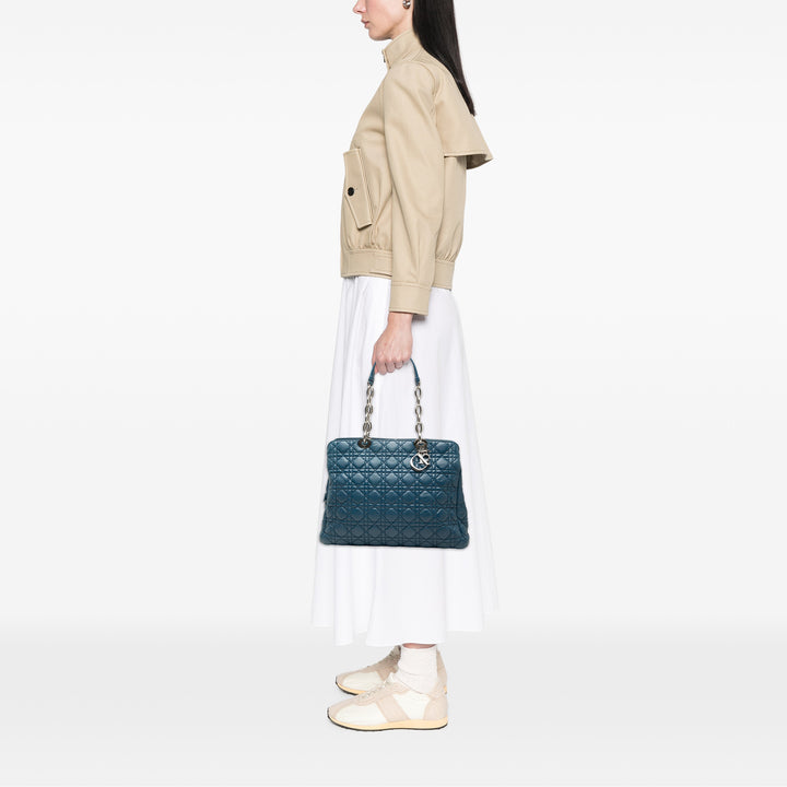 Dior Cannage Souple Zippé Lady Dior Cabas Grand Cuir d'agneau Bleu