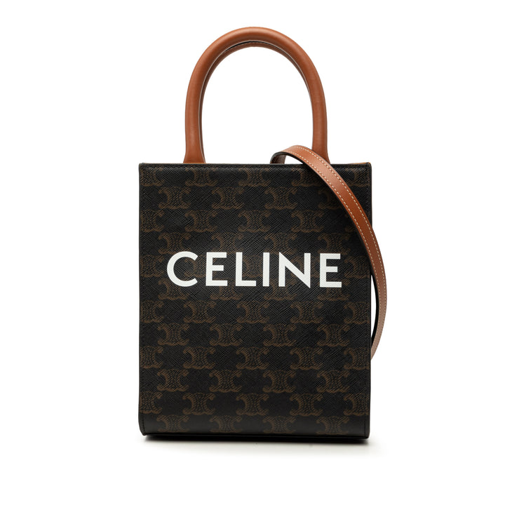 Celine Triomphe Cabas vertical Mini Triomphe enduite Marron