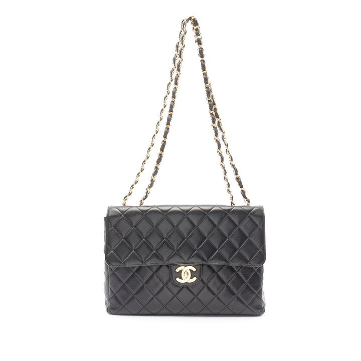 Jumbo Classic Lambskin Single Flap Black - Gaby Paris