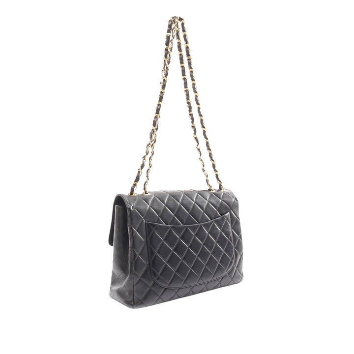 Jumbo Classic Lambskin Single Flap Black - Gaby Paris