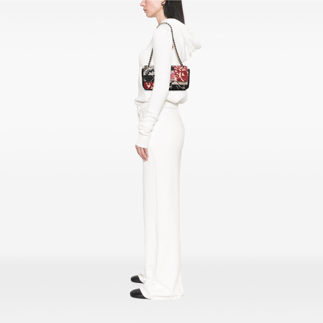 Chanel Medium Printed Nylon and Jersey Patchwork Simple rabat Noir