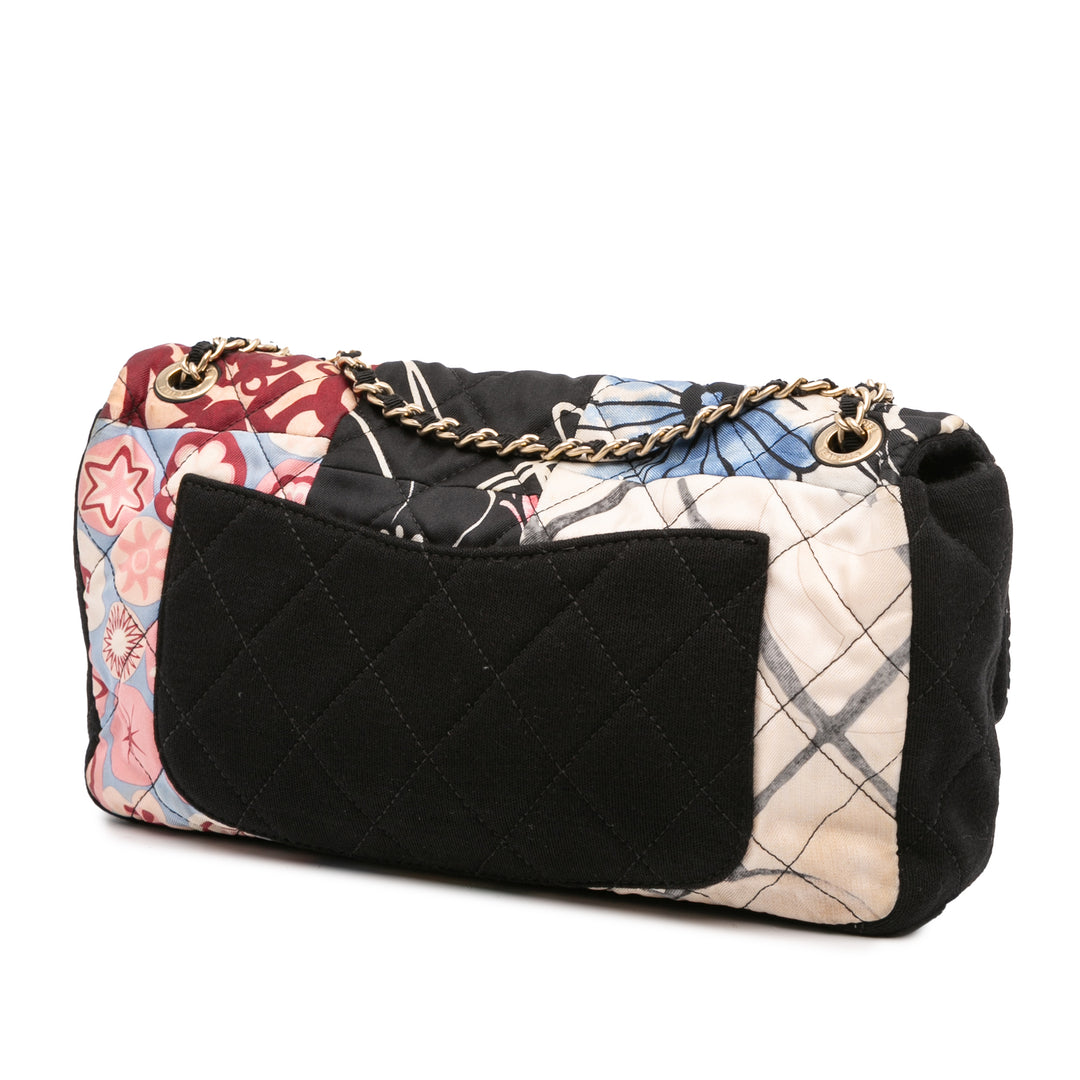 Chanel Medium Printed Nylon and Jersey Patchwork Simple rabat Noir