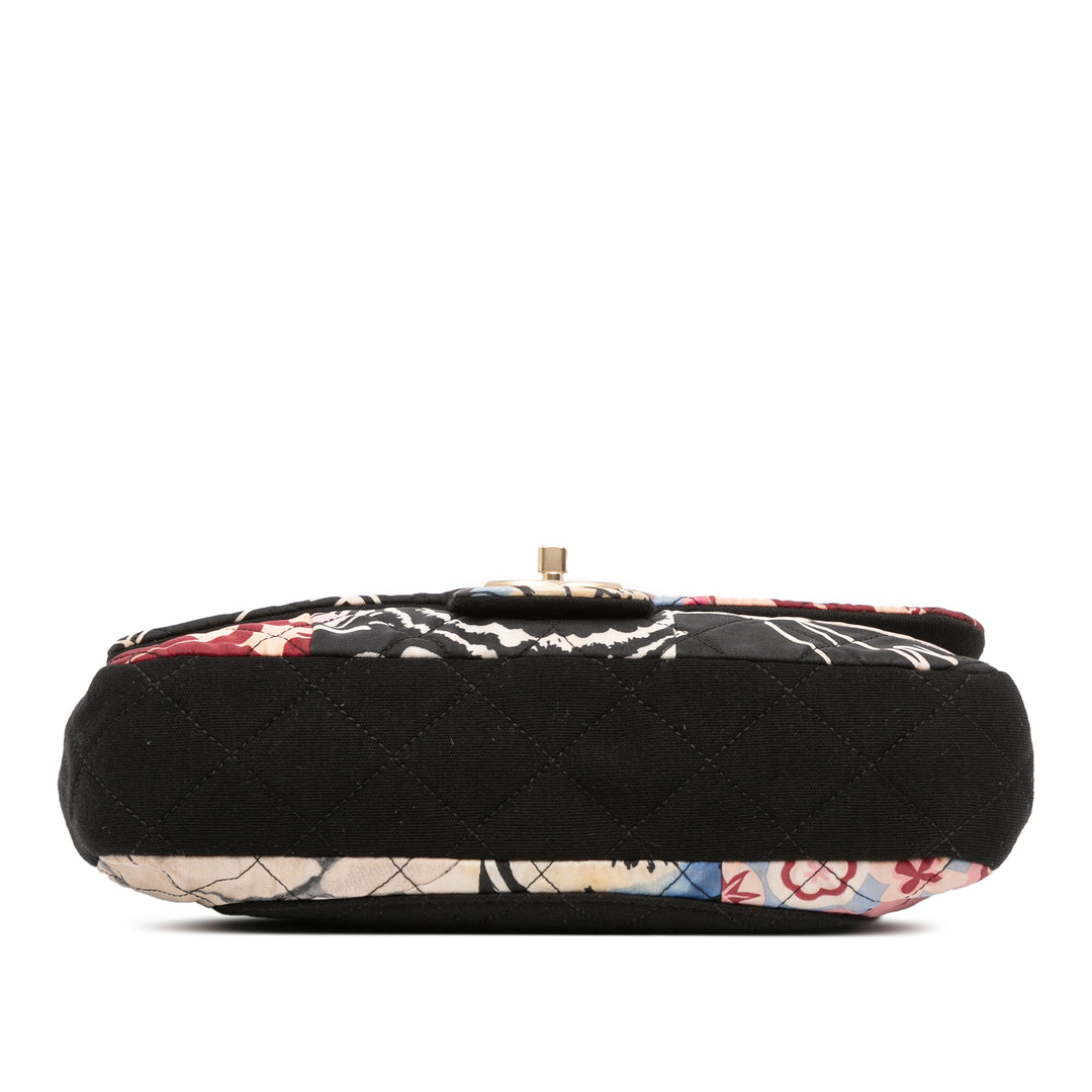 Chanel Medium Printed Nylon and Jersey Patchwork Simple rabat Noir