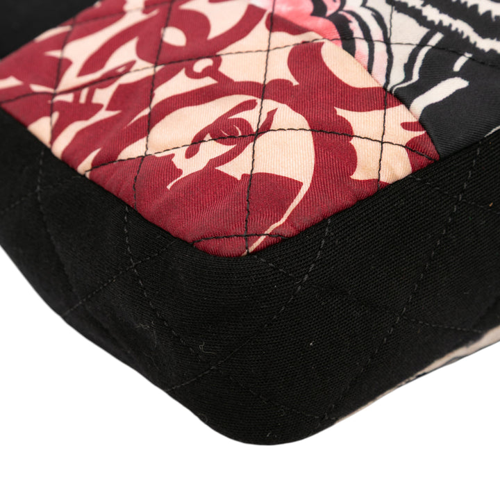 Chanel Medium Printed Nylon and Jersey Patchwork Simple rabat Noir