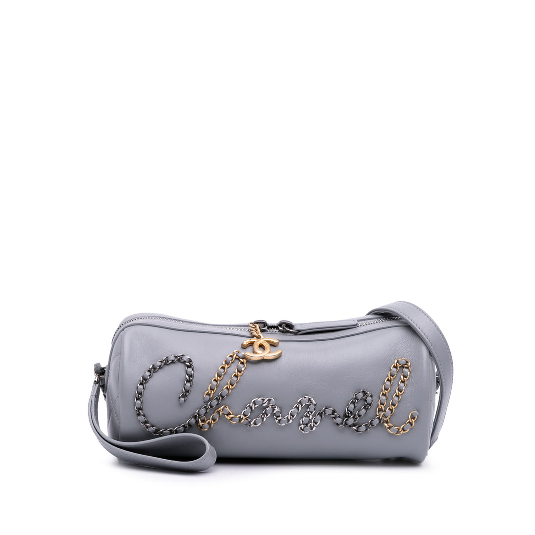 Calfskin Signature Chain 20s Bowling Bag Gray - Gaby Paris