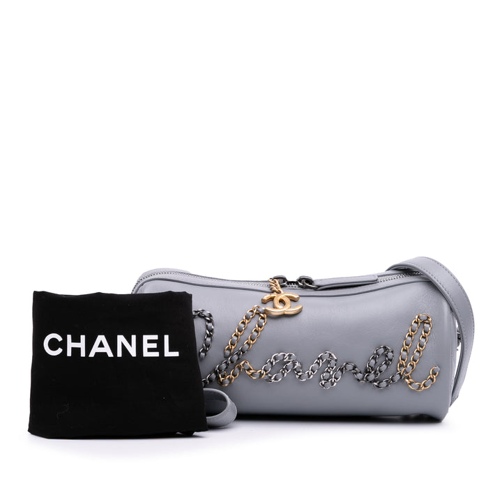 Calfskin Signature Chain 20s Bowling Bag Gray - Gaby Paris