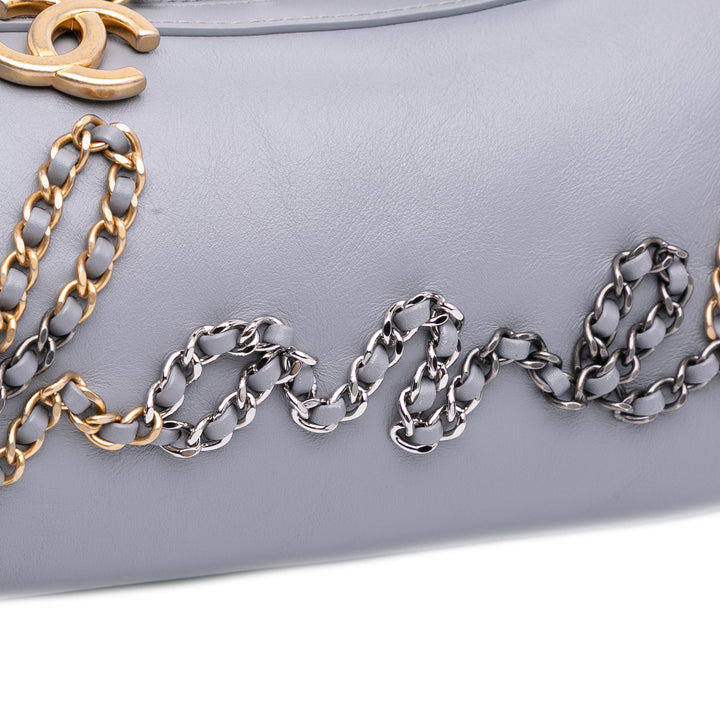 Calfskin Signature Chain 20s Bowling Bag Gray - Gaby Paris