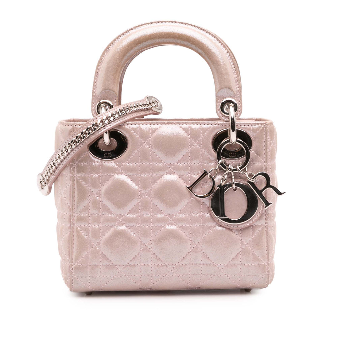 Mini Iridescent Lambskin Cannage Lady Dior Pink - Gaby Paris