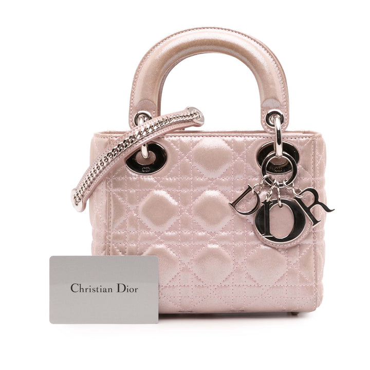 Mini Iridescent Lambskin Cannage Lady Dior Pink - Gaby Paris