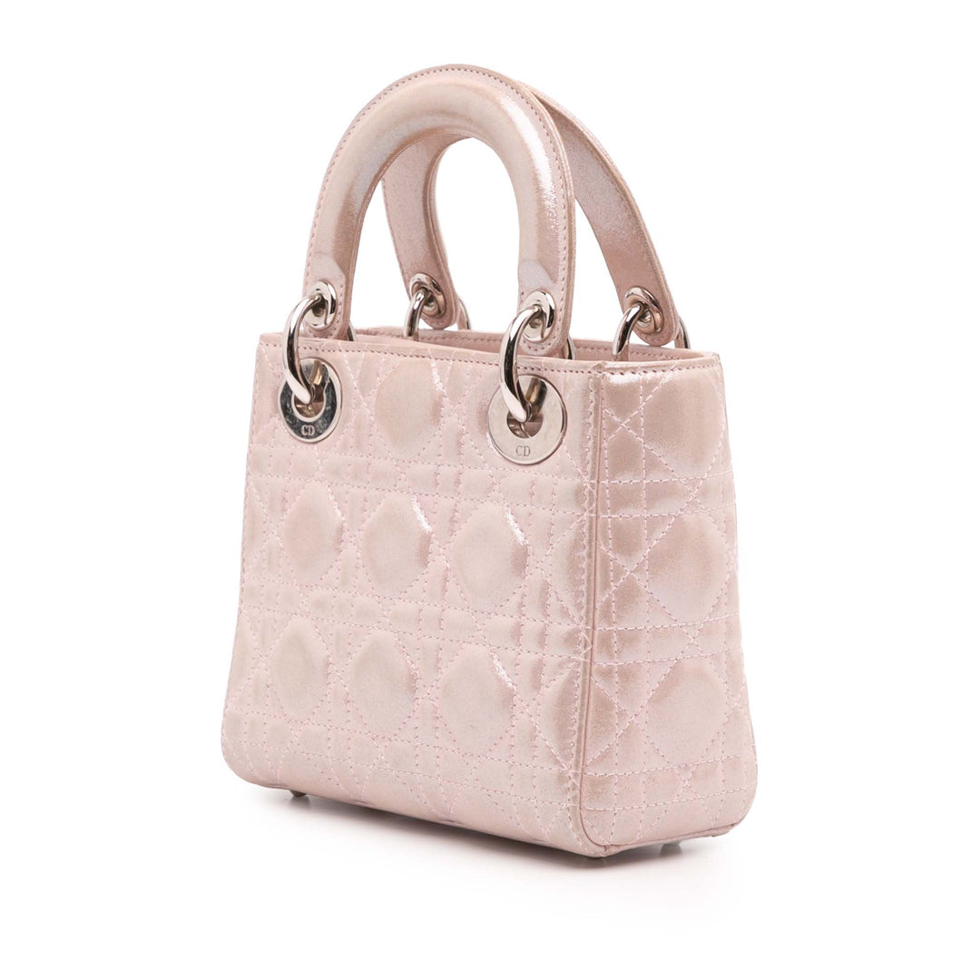 Mini Iridescent Lambskin Cannage Lady Dior Pink - Gaby Paris