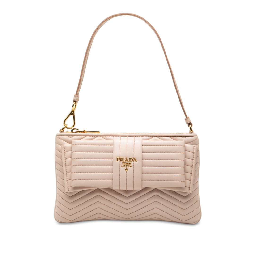 Prada Sac porté épaule Souple Veau Impunture Diagramme Bow Beige – vue principale – GABY PARIS