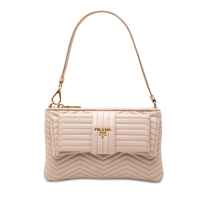Prada Sac porté épaule Souple Veau Impunture Diagramme Bow Beige – vue principale – GABY PARIS