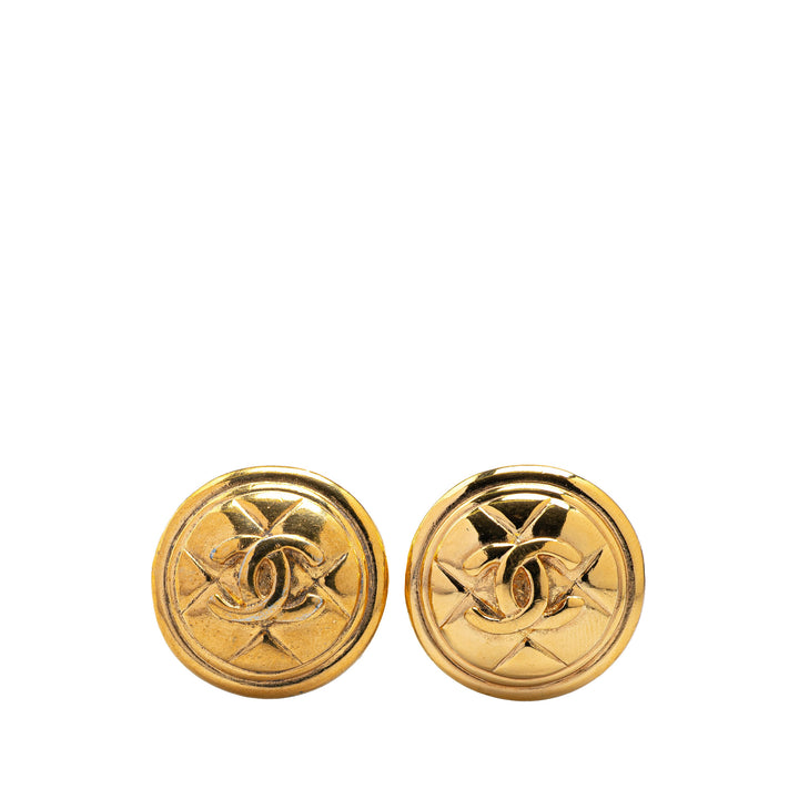 Gold Plated CC Quilted Clip on Earrings Gold - Gaby Paris