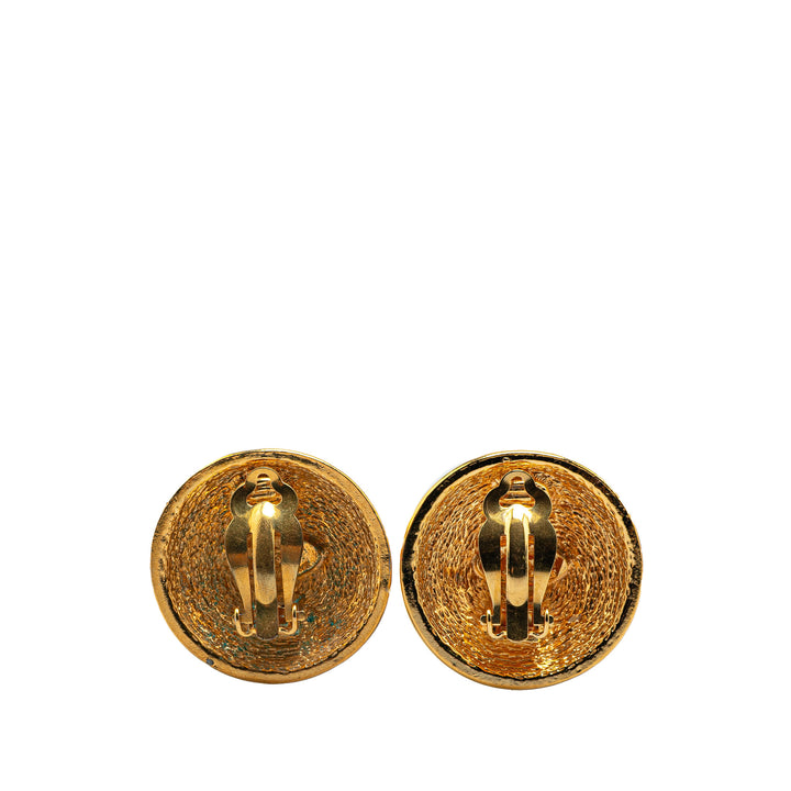 Gold Plated CC Quilted Clip on Earrings Gold - Gaby Paris