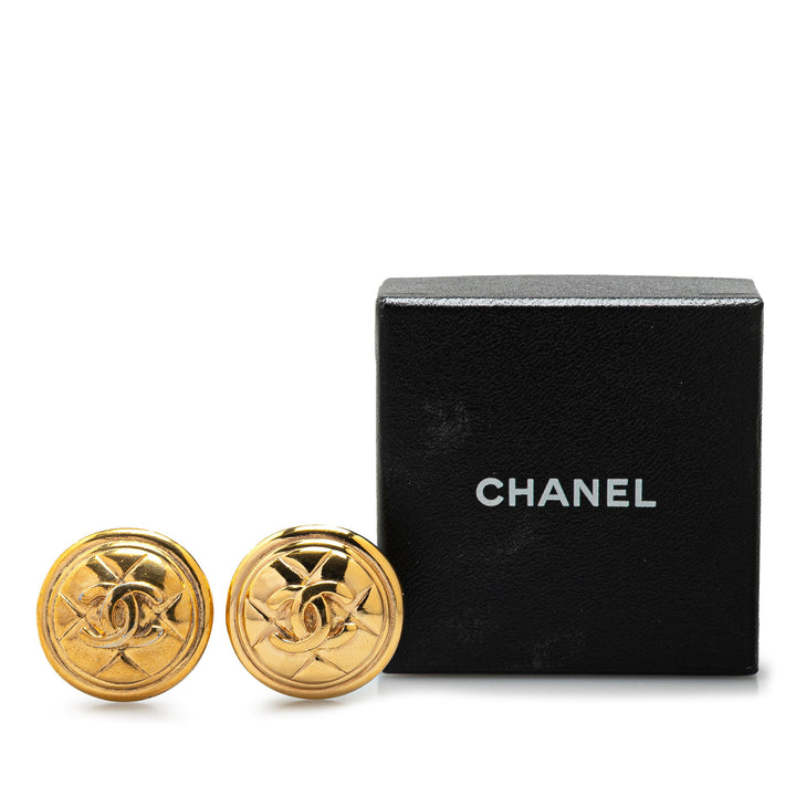 Gold Plated CC Quilted Clip on Earrings Gold - Gaby Paris