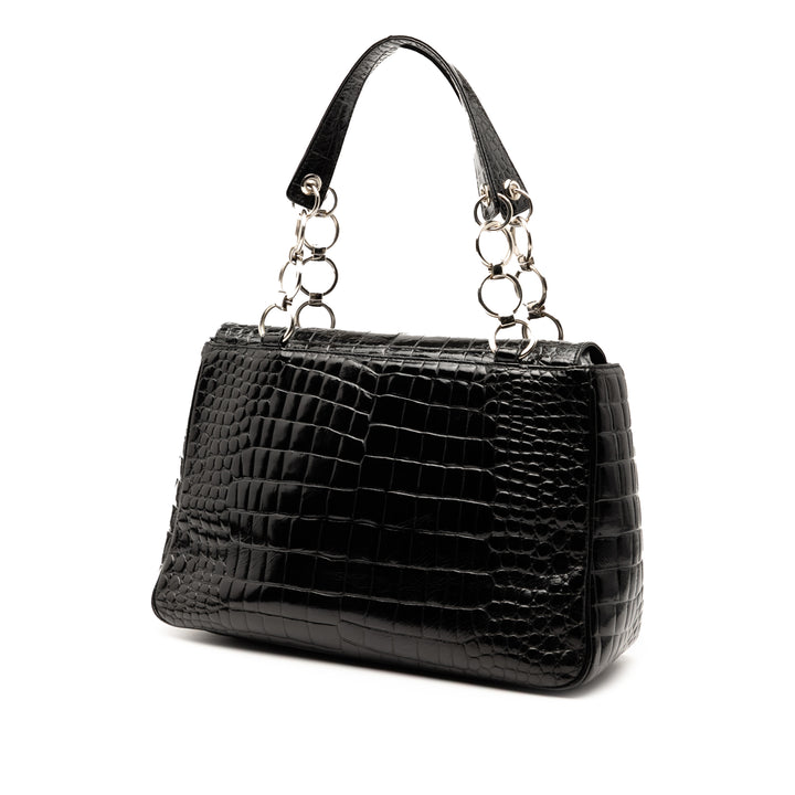 Saint Laurent Crocodile Embossed Cuir Chain Sac à main Noir – GABY PARIS Authentique
