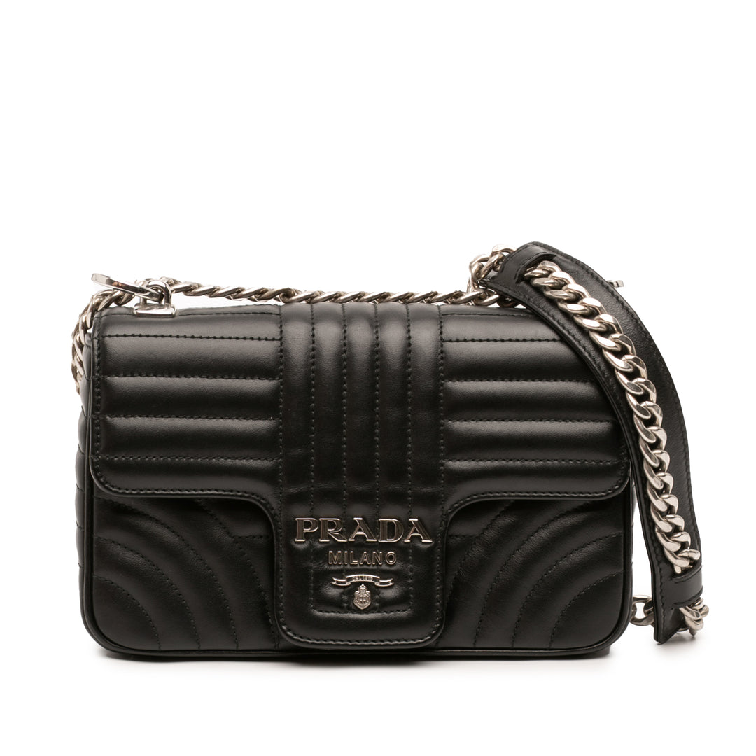 Prada Souple Veau Impunture Diagramme Sac Mini Noir – vue principale – GABY PARIS