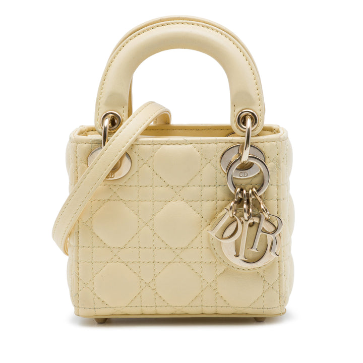 Dior Lady Dior Cannage Micro Cuir d'agneau Jaune – vue principale – GABY PARIS