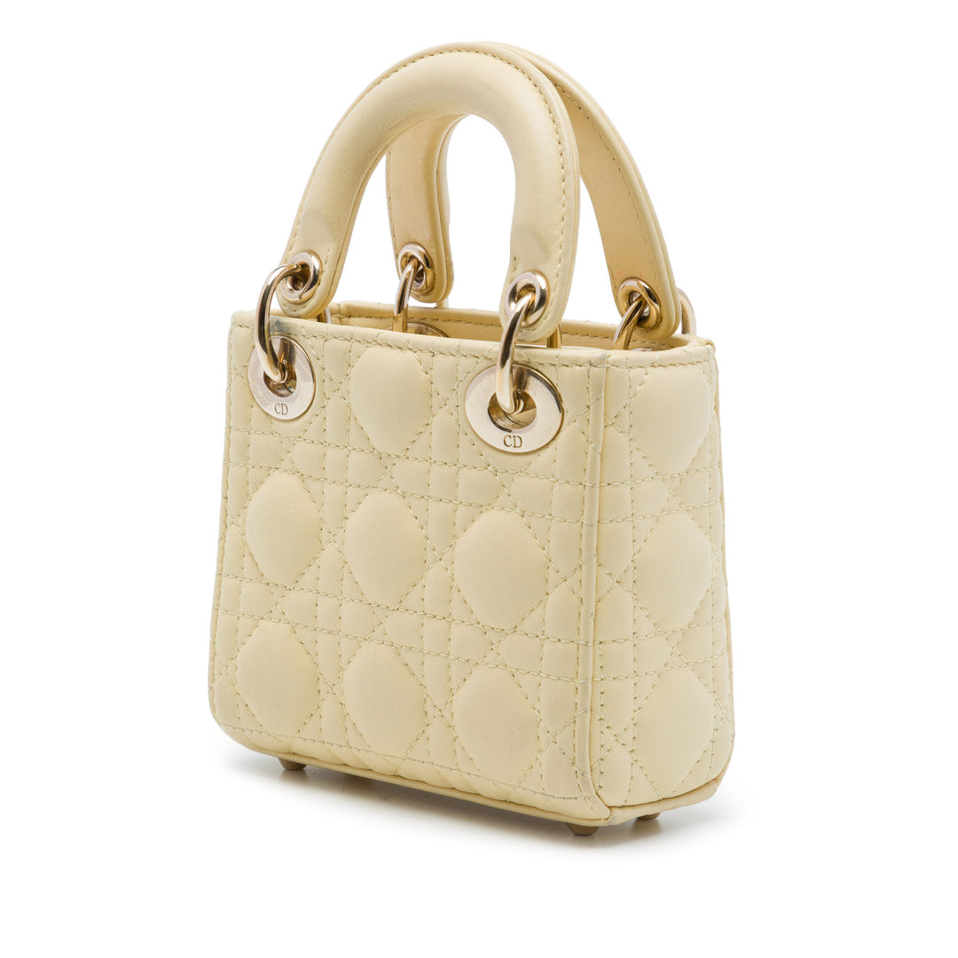 Dior Lady Dior Cannage Micro Cuir d'agneau Jaune – vue 2 – GABY PARIS