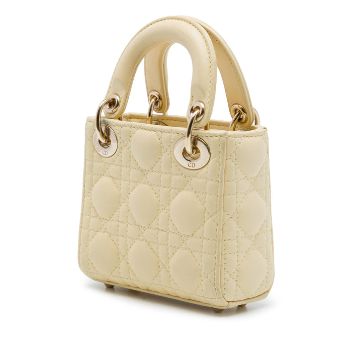Dior Lady Dior Cannage Micro Cuir d'agneau Jaune – vue 2 – GABY PARIS