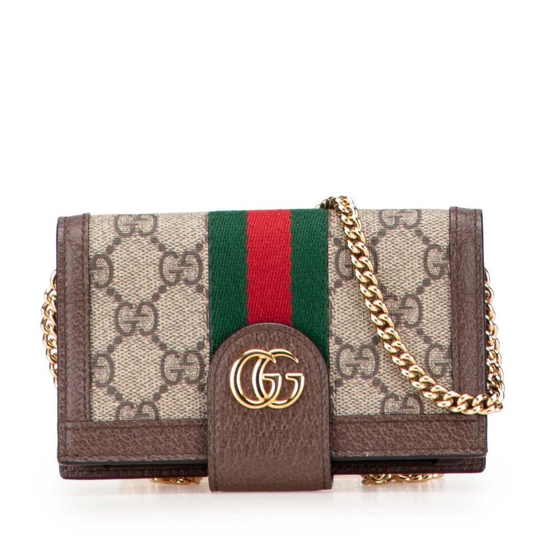 GG Supreme Ophidia Iphone Case Wallet on Chain Brown - Gaby Paris