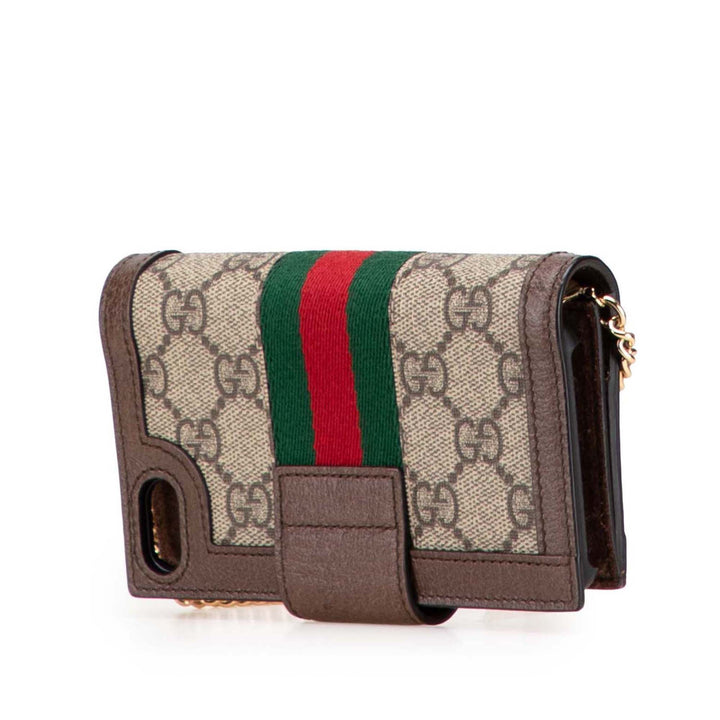 GG Supreme Ophidia Iphone Case Wallet on Chain Brown - Gaby Paris