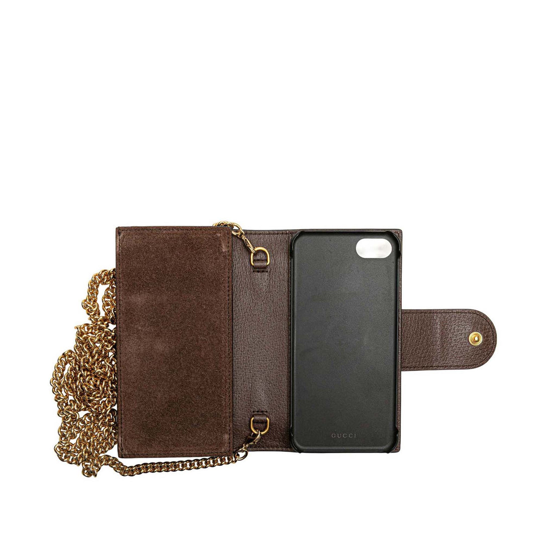 GG Supreme Ophidia Iphone Case Wallet on Chain Brown - Gaby Paris
