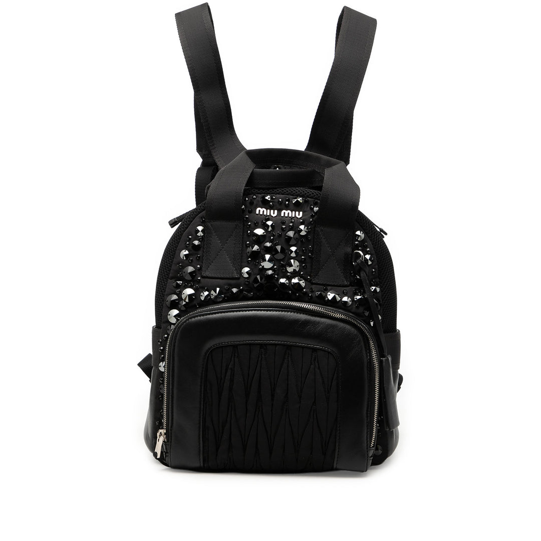 Miu Miu Cuir à finitions Matelasse Cristal Embellished Nylon Sac à dos