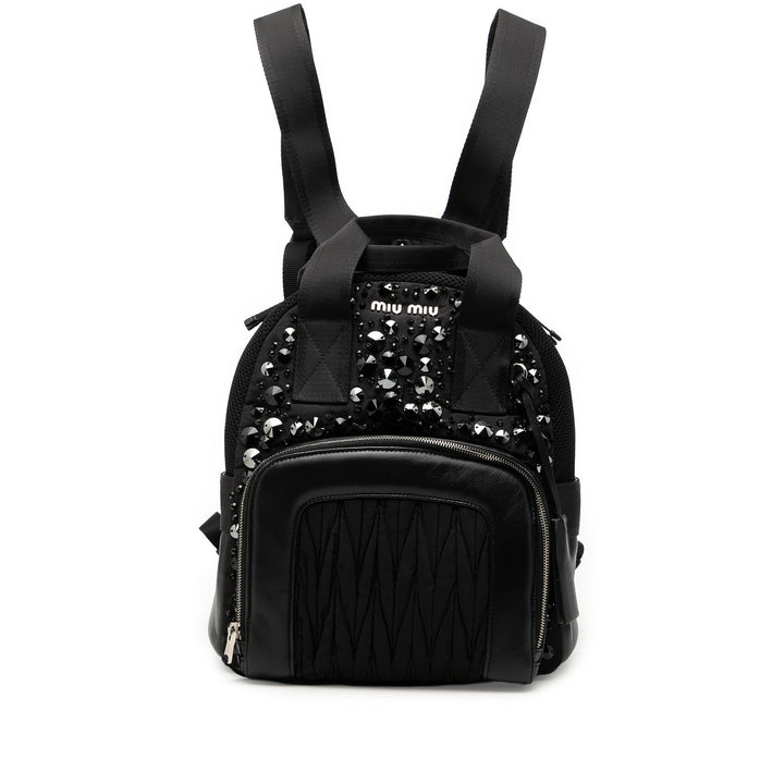 Miu Miu Cuir à finitions Matelasse Cristal Embellished Nylon Sac à dos