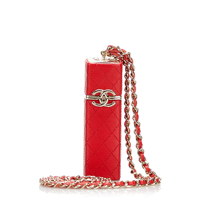 CC Lambskin Squared Lipstick Case on Chain Red - Gaby Paris