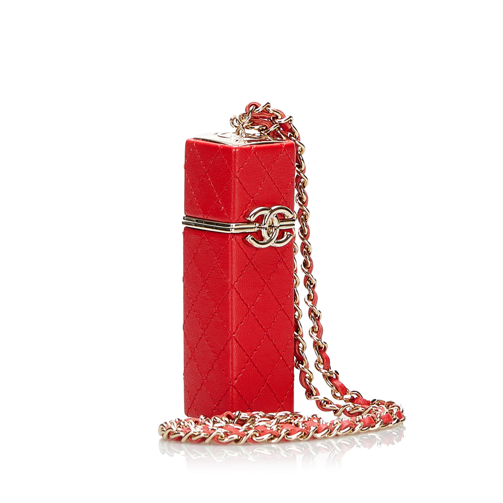 CC Lambskin Squared Lipstick Case on Chain Red - Gaby Paris