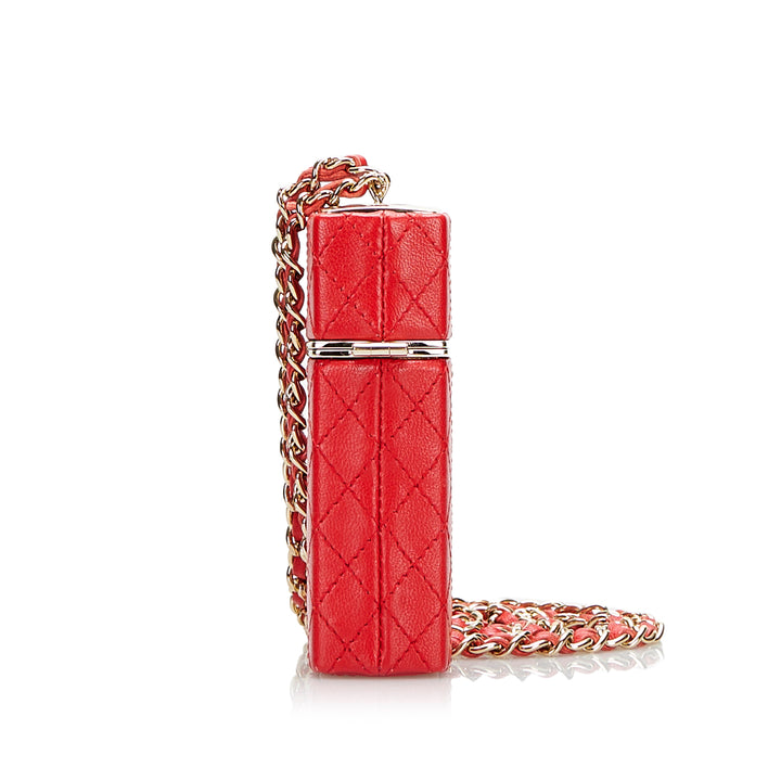 CC Lambskin Squared Lipstick Case on Chain Red - Gaby Paris