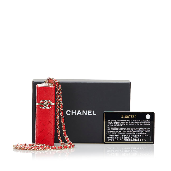 CC Lambskin Squared Lipstick Case on Chain Red - Gaby Paris