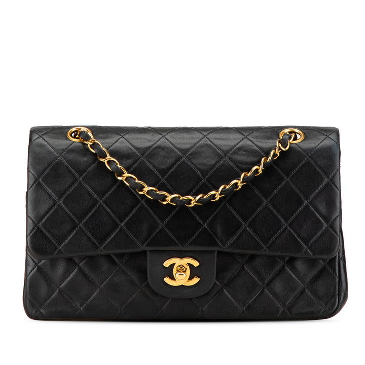 Medium Classic Lambskin Double Flap Black - Gaby Paris