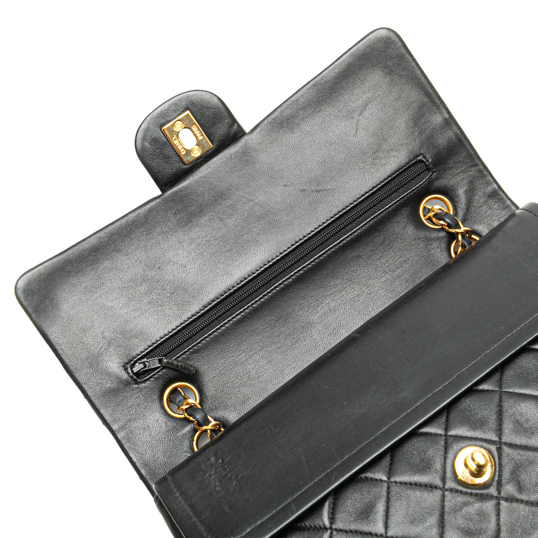 Medium Classic Lambskin Double Flap Black - Gaby Paris