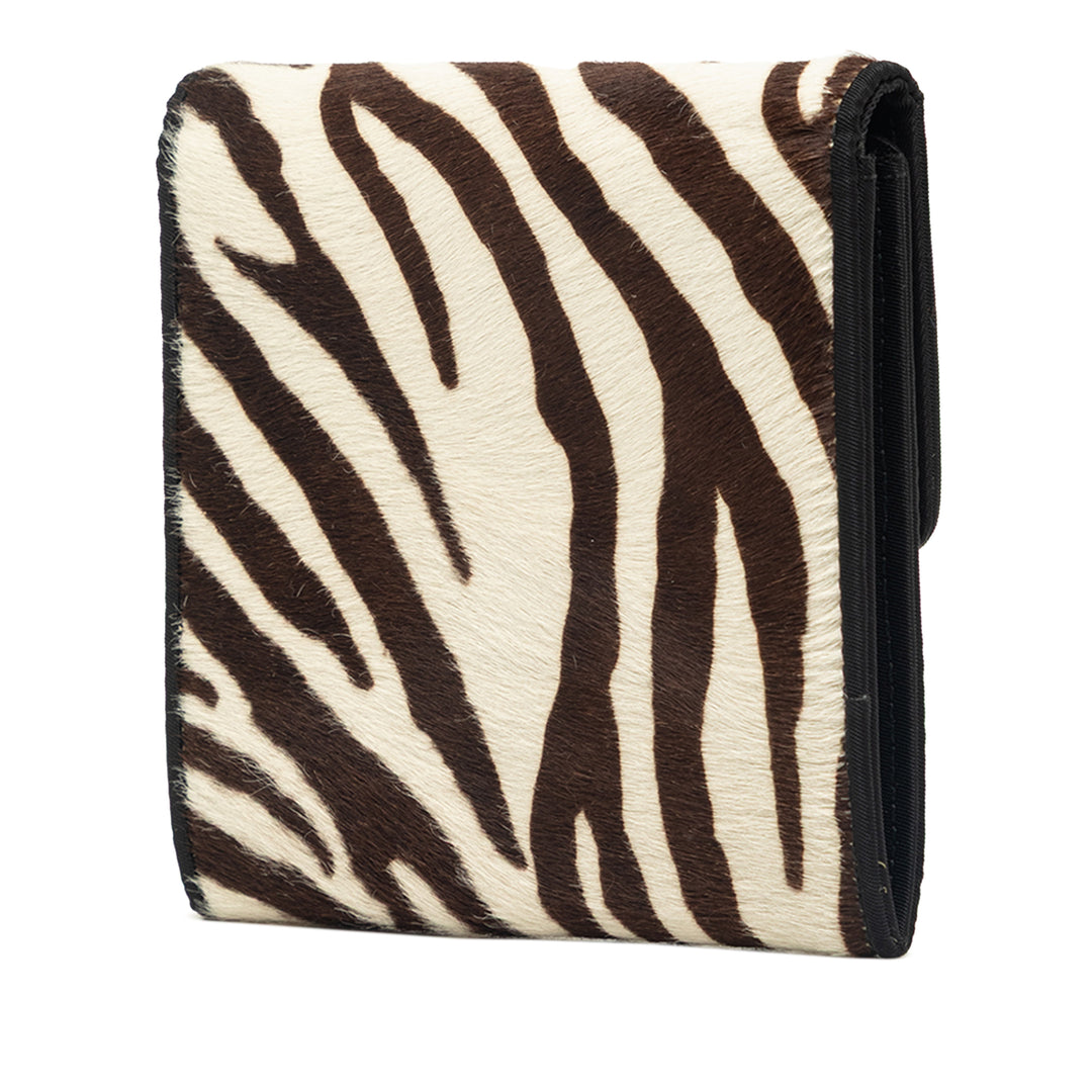 Pony Hair Zebra Imprimé Malice Portefeuille Matière naturelle Marron