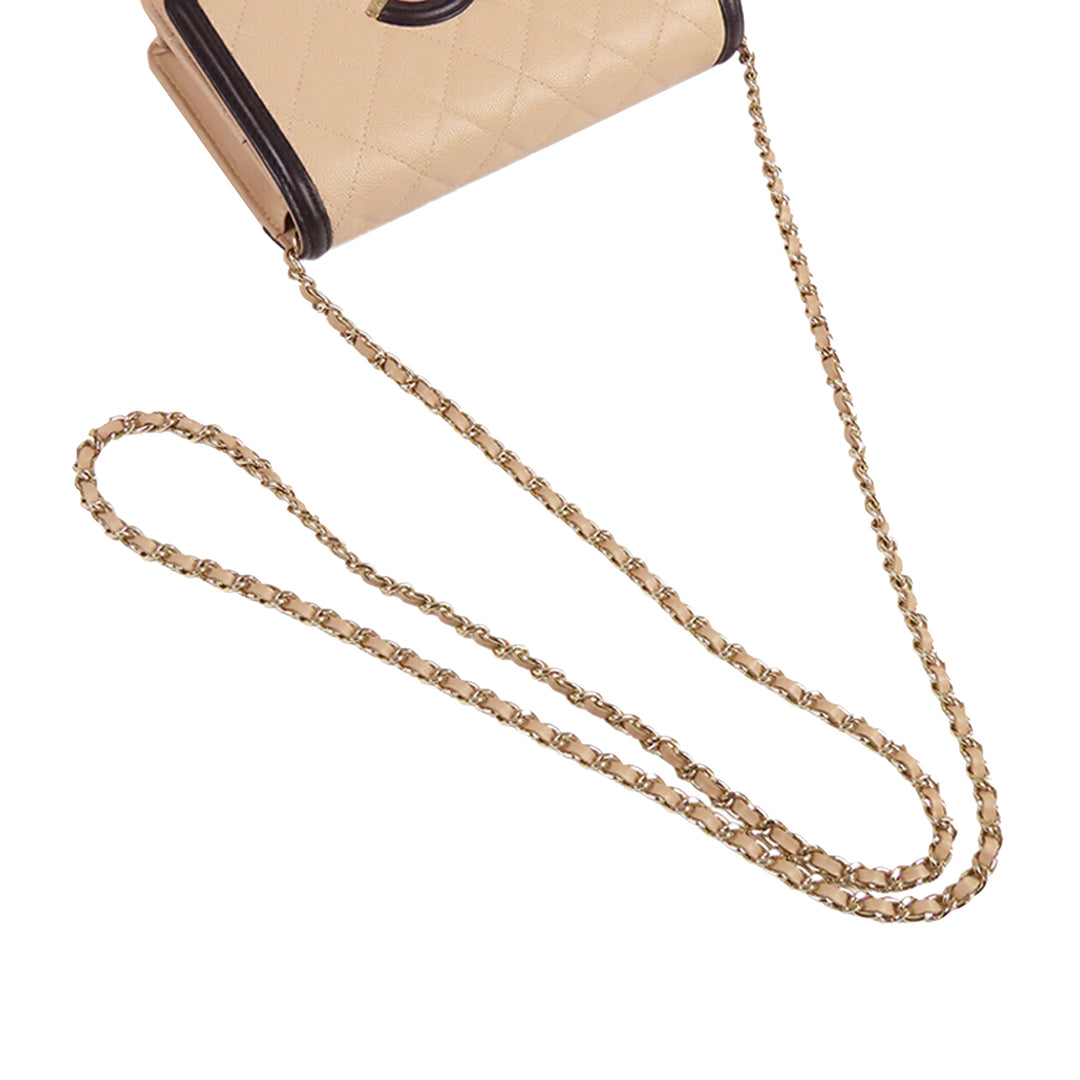 Chanel Caviar CC Filigree Wallet on Chain